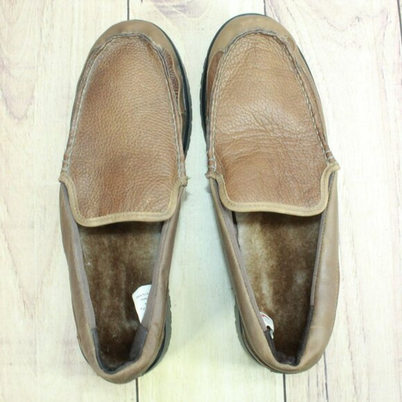 LL Bean All Week Brown Leather Shearling Lined Moccasin Slippers Size 11 M - Picture 7 of 9